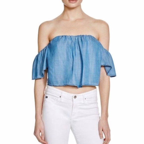 Guess Denim Off-The-Shoulder Corset Crop Top Sz: XS - Picture 8 of 16